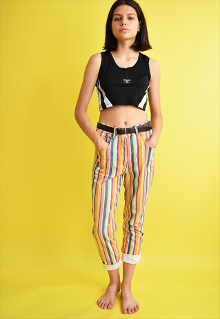 90'S RETRO HIGHWAISTED FUNNY STRIPE DENIM JEANS