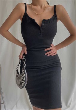 Black Cami Buttoned Mini Dress