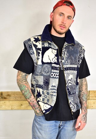 VINTAGE 90S POLAR BEAR NATURE PRINT FLEECE GILET