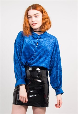 VINTAGE 90'S BLUE CRUSHED VELVET SHIRT