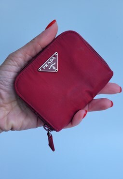 Vintage Prada Tessuto Dark Red Berry Red Wallet / Card Holde