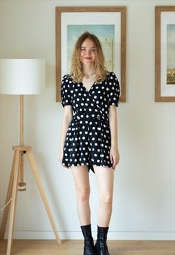 Black white dots  short sleeve playsuit