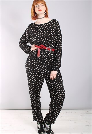 VINTAGE 80S PATTERNED BATWING BUTTON JUMPSUIT