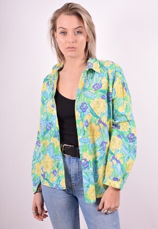 WOMENS VINTAGE SHIRT MEDIUM MULTI FLORAL OVERSIZED 90'S
