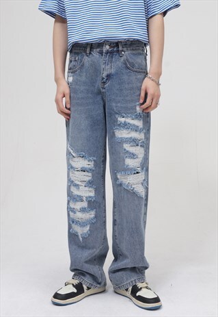 KALODIS STRAIGHT CASUAL RIPPED JEANS