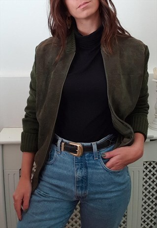 VINTAGE 80 SUEDE GREEN BOMBER JACKET
