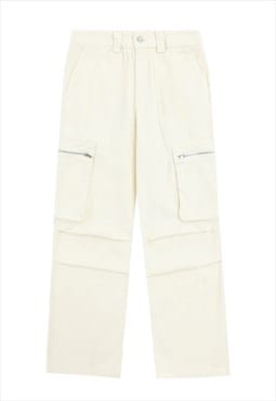 Parachute joggers cargo pocket pants rave trousers in cream