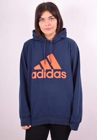 ADIDAS WOMENS VINTAGE HOODIE JUMPER SMALL BLUE 90S