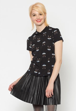 DANGERFIELD BLACK SASSY CAT PRINT BLOUSE