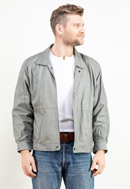 Vintage 80's Leather Bomber Jacket in Grey