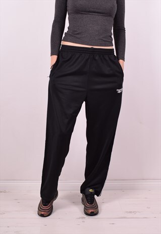 REEBOK WOMENS VINTAGE TRACKSUIT TROUSERS W32 L28 BLACK 90S