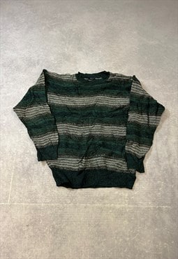 Vintage Knitted Jumper Striped Patterned Grandad Sweater