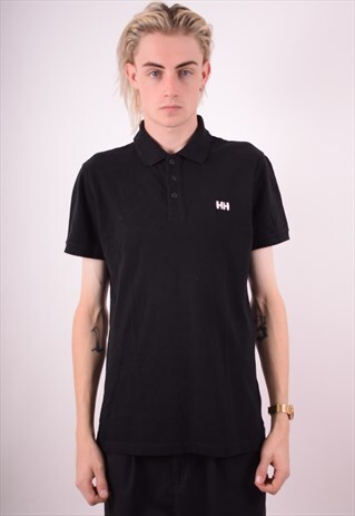 HELLY HANSEN MENS VINTAGE POLO SHIRT MEDIUM BLACK 90S