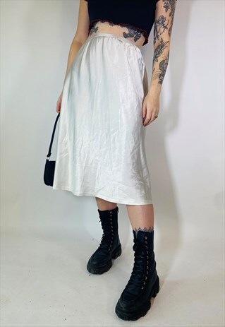 Vintage 90s 00s Y2K Satin White Midi Grunge Slip Skirt