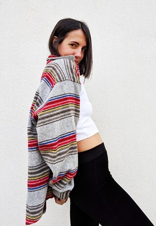 VINTAGE STRIPED OVERSIZED ZIP UP SHIRT