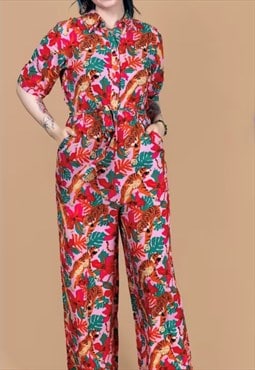 Pink tiger Lilly wide leg jumpsuit retro style 