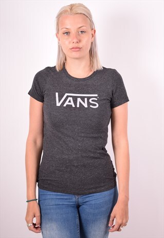 VANS WOMENS VINTAGE T-SHIRT TOP SMALL GREY 90S