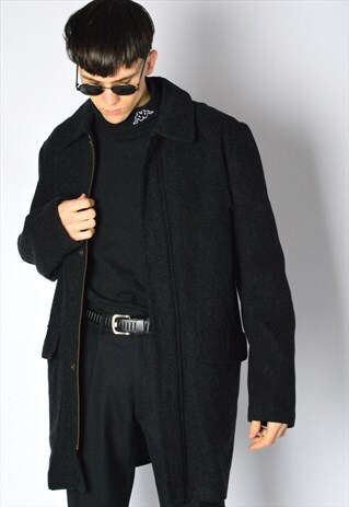 VINTAGE 90S GREY MINIMALIST WOOL BLEND COAT