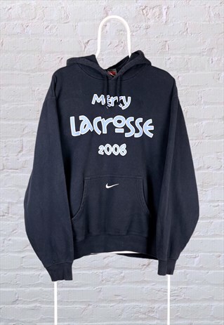 VINTAGE NIKE BLACK HOODIE CENTRE SWOOSH LACROSSE MEDIUM