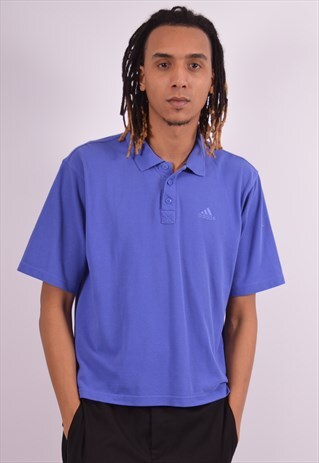 ADIDAS MENS VINTAGE POLO SHIRT MEDIUM BLUE 90S