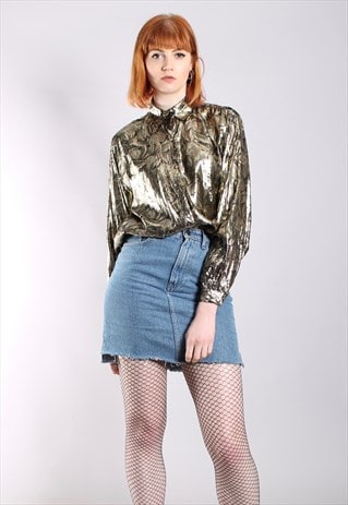 VINTAGE 80S METALLIC LUREX FLORAL LONG FESTIVAL SHIRT