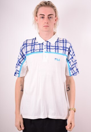 FILA MENS VINTAGE POLO SHIRT MEDIUM WHITE 90S