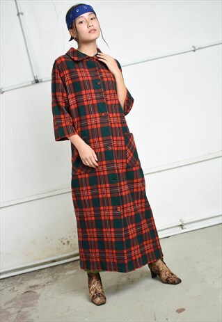 80'S LONGLINE TARTAN CHECKED PLAID MIDSEASON JACKET COAT