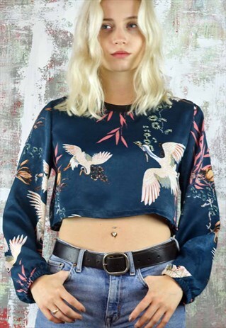 RELAX FIT TOP IN SILKY BIRD PRINT