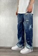 BLUE LEVI'S RIPPED BLEACH JEANS RELAXED FIT (36 X 32)
