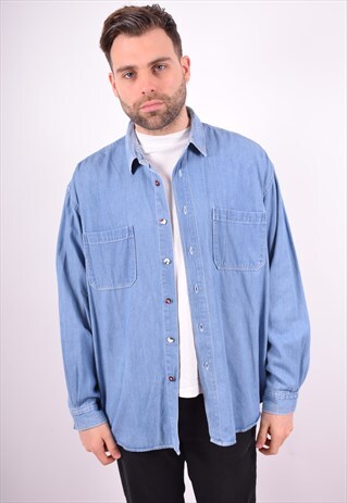 MENS VINTAGE DENIM SHIRT XL BLUE 90'S