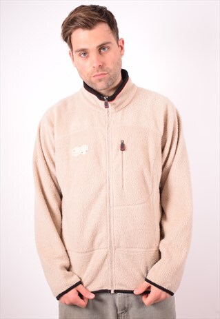 FILA MENS VINTAGE FLEECE JACKET LARGE BEIGE 90S