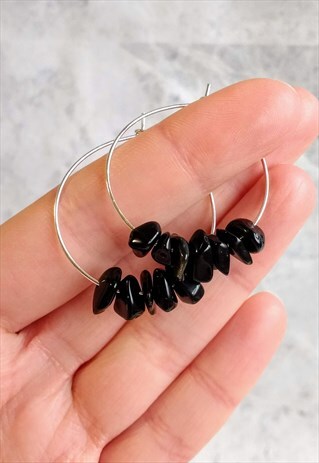 OBSIDIAN GEMSTONE HOOP EARRINGS