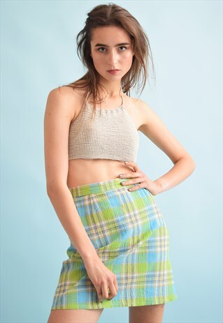 90'S RETRO CHECKED PRINT CORRUGATED MINI SKIRT
