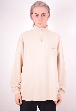NIKE MENS VINTAGE SWEATSHIRT JUMPER LARGE BEIGE 90S
