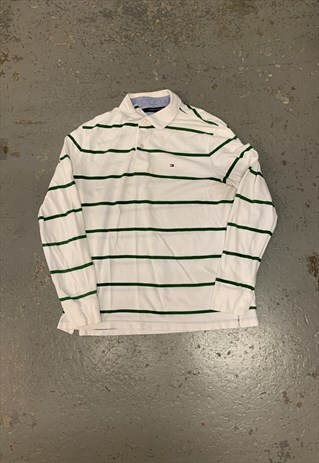 TOMMY HILFIGER POLO SHIRT LONG SLEEVE STRIPED PATTERNED TOP