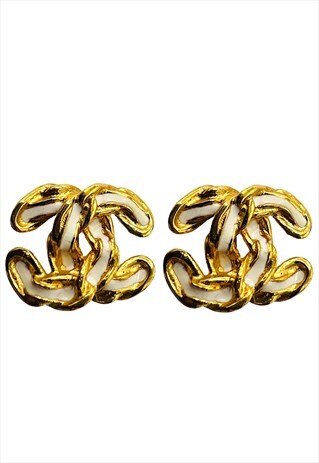 CHANEL EARRINGS CC LOGO GOLD CLIP ON VINTAGE