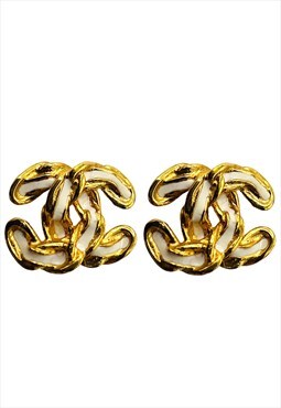 Chanel Earrings CC Logo Gold Clip on Vintage