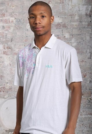 VINTAGE FILA PATTERN LOGO POLO SHIRT WHITE