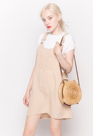 beige pinafore dress