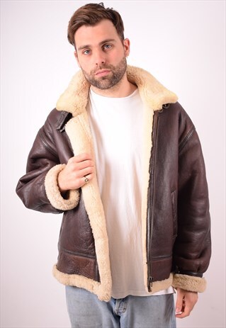 MENS VINTAGE SHERPA JACKET LARGE BROWN 90S