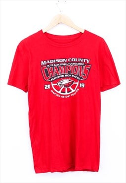 Vintage Frankton School Basketball T Shirt Red Short Sleeve 
