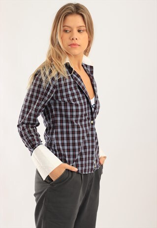 VINTAGE BURBERRY BUTTON-DOWN CHECK COTTON SHIRT