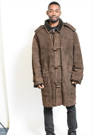 VINTAGE 70S BROWN LONG SHEEPSKIN DUFFLE COAT