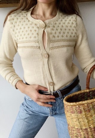 VINTAGE 60S FOLK MILKMAID KNIT CHRISTMAS CARDIGAN JUMPER
