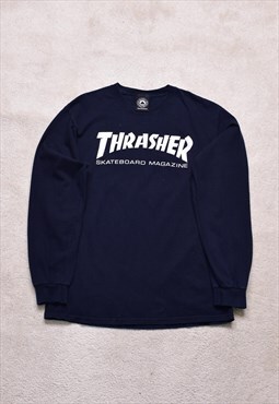 Vintage Thrasher Black Spell Out Long Sleeve Print Top