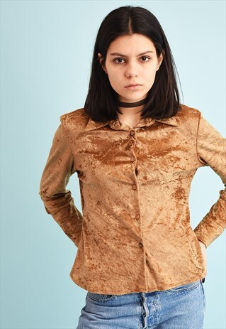 90'S RETRO VELVET NEUTRAL SHIMMER SHIRT TOP