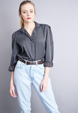 90'S RETRO MOD STRIPED PRINT MINIMALIST OVERSIZED SHIRT TOP