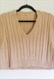 Y2K BEIGE CABLE KNIT V NECK CROPPED SWEATER VEST