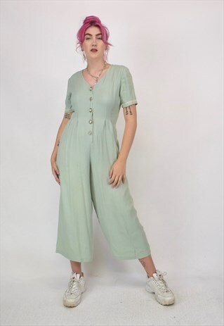 VINTAGE 90S MINT GREEN FLARED JUMPSUIT