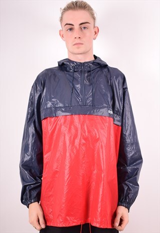 ADIDAS MENS VINTAGE PULLOVER RAIN JACKET LARGE RED 90S